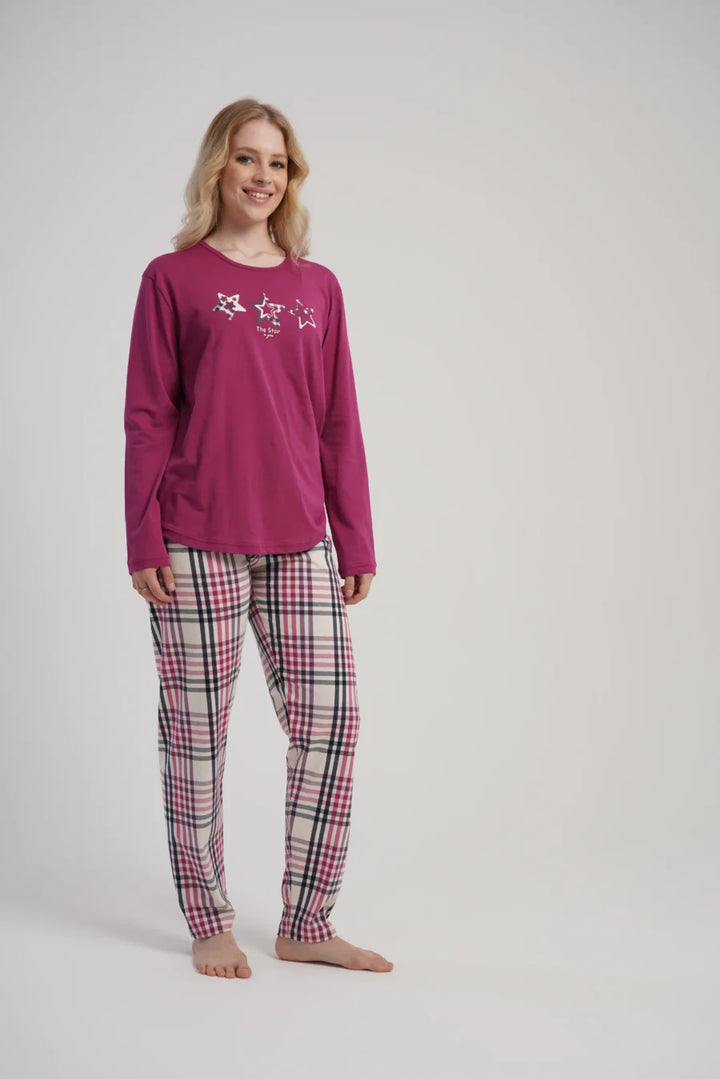 Piżama Damska Vienetta Star Comfort, Malinowy, r. 1XL-4XL