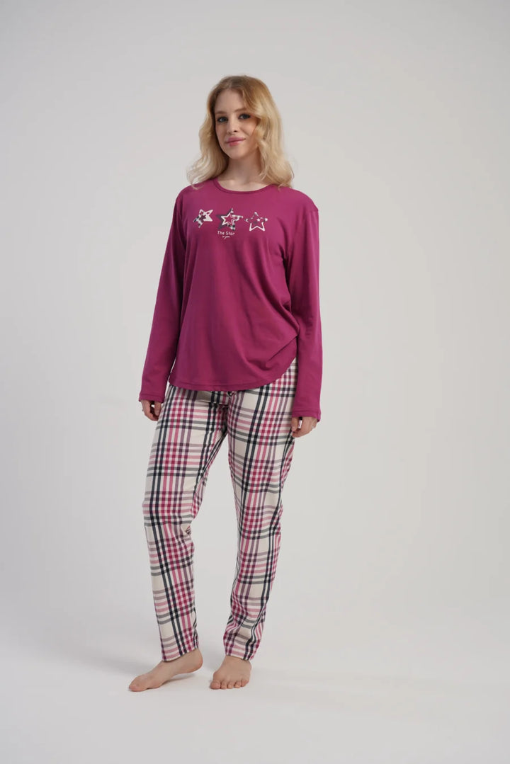 Piżama Damska Vienetta Star Comfort, Malinowy, r. 1XL-4XL