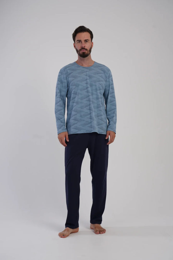 Piżama Męska Vienetta Blue Plaid, Niebieski, r. 1XL-4XL