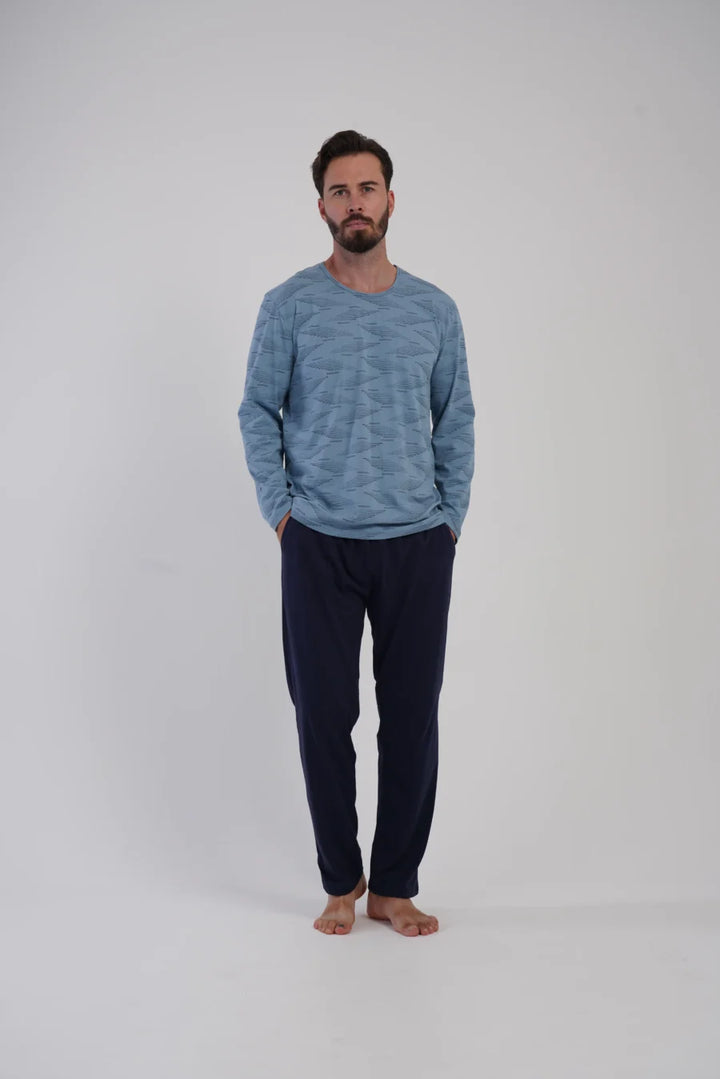 Piżama Męska Vienetta Blue Plaid, Niebieski, r. 1XL-4XL