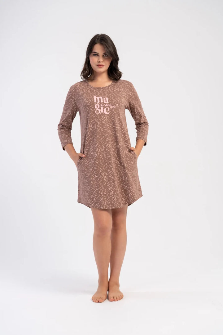 Koszula Nocna Damska Vienetta, Floral Dream, Brązowy, r. M - XXL