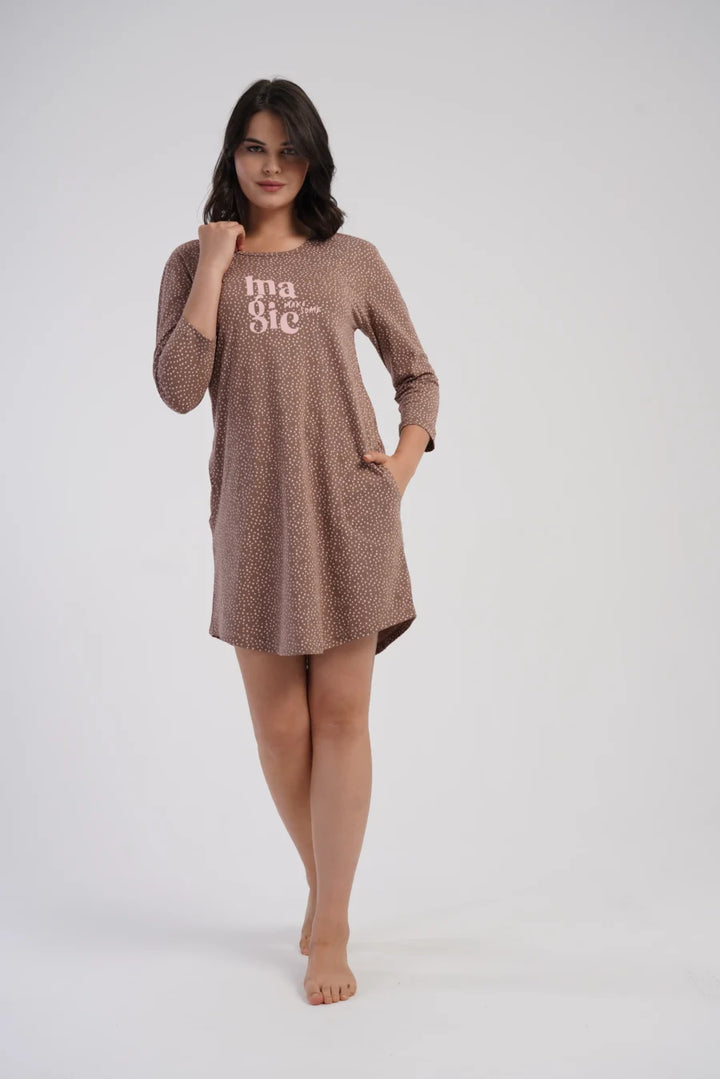 Koszula Nocna Damska Vienetta, Floral Dream, Brązowy, r. M - XXL