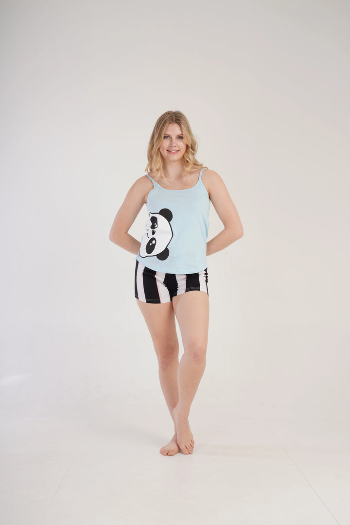 Piżama Damska Vienetta Panda Dreamland Blue, niebieska, r. S-XL