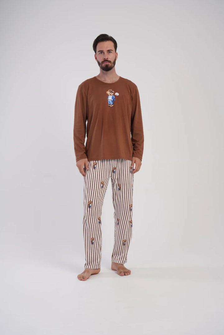 Piżama Męska Vienetta Urban Dream, Brązowy, r. S-XL