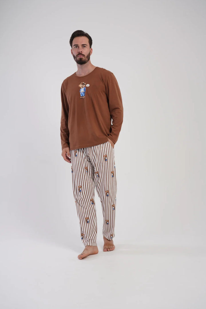 Piżama Męska Vienetta Urban Dream, Brązowy, r. S-XL