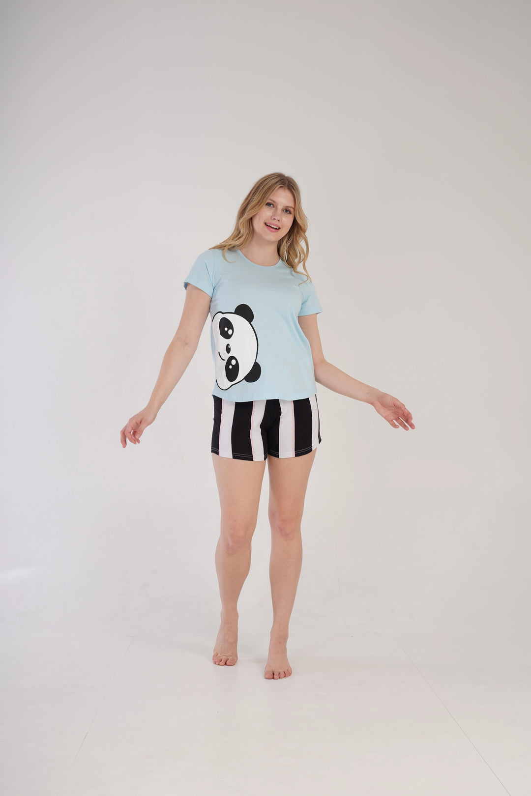 Piżama Damska Vienetta Playful Panda Blue, niebieska, r. S-XL
