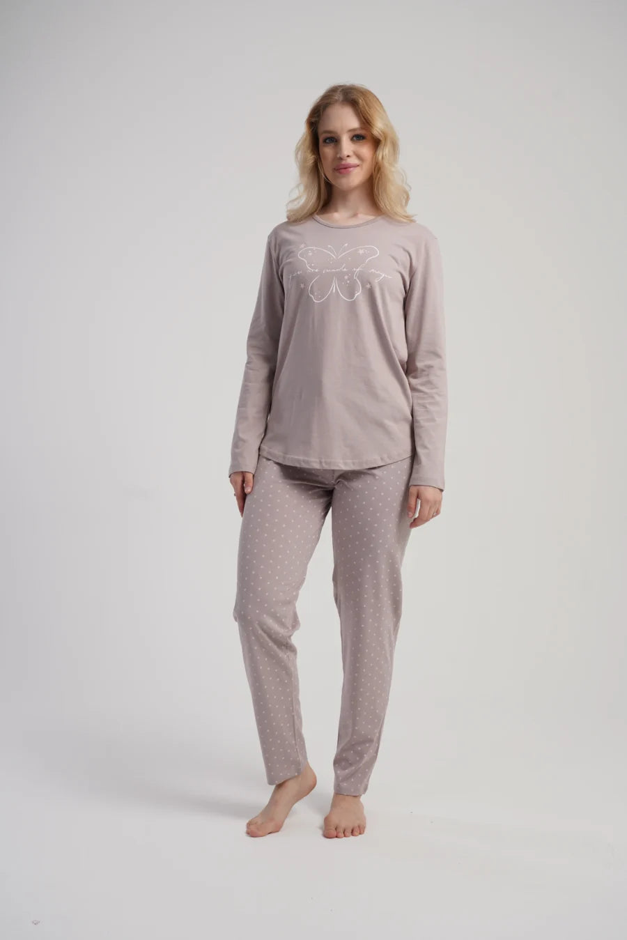 Piżama Damska Vienetta Taupe Butterfly, Beżowy, r. S-XL