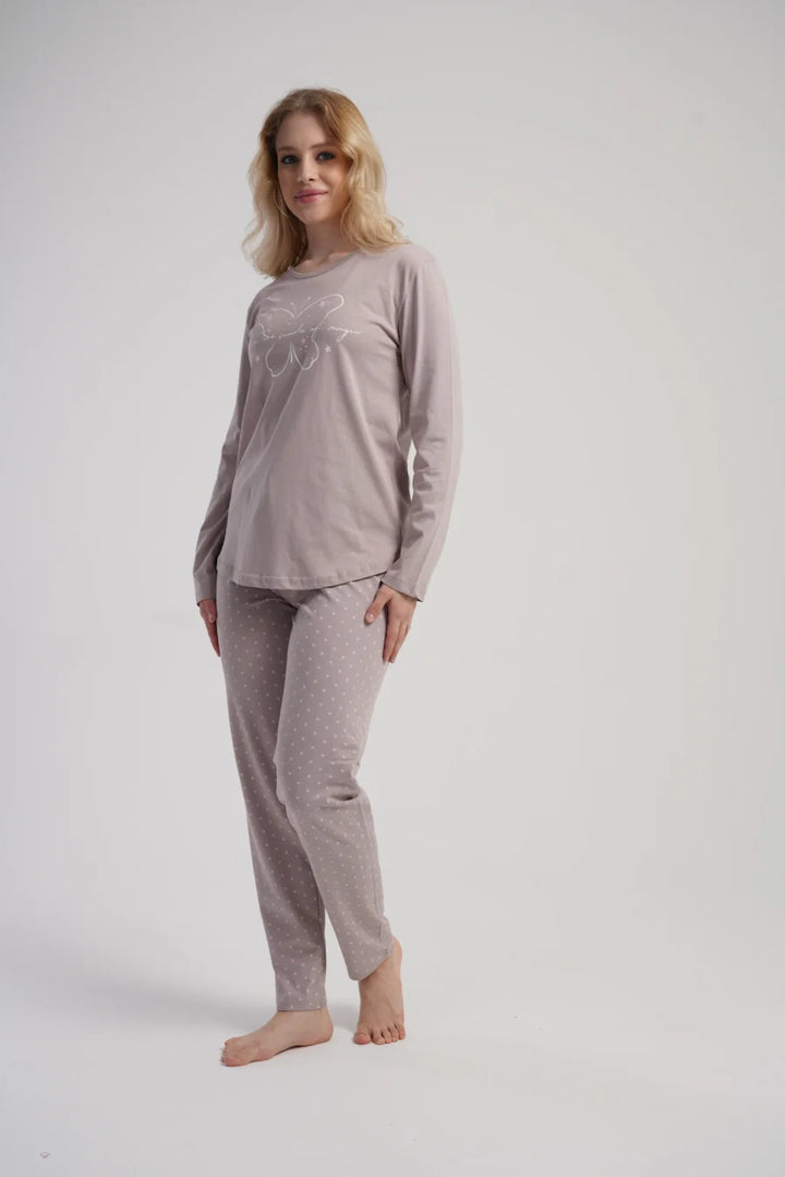 Piżama Damska Vienetta Taupe Butterfly, Beżowy, r. S-XL