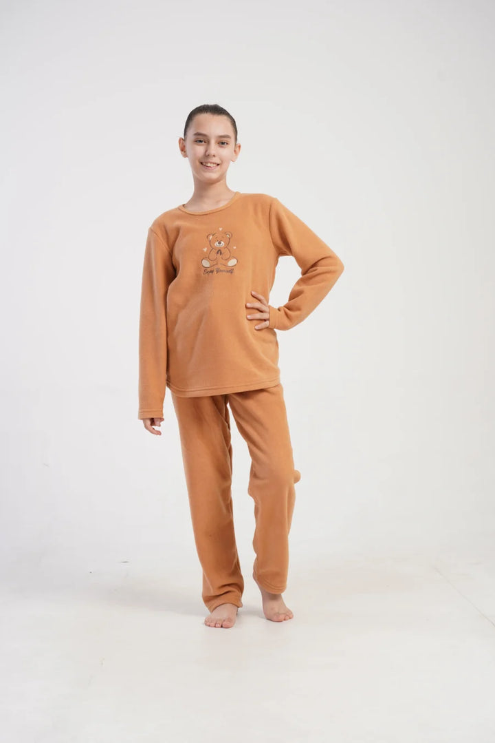 Piżama dziewczęca Vienetta Cozy Bear, Karmelowy, r. 128 - 158