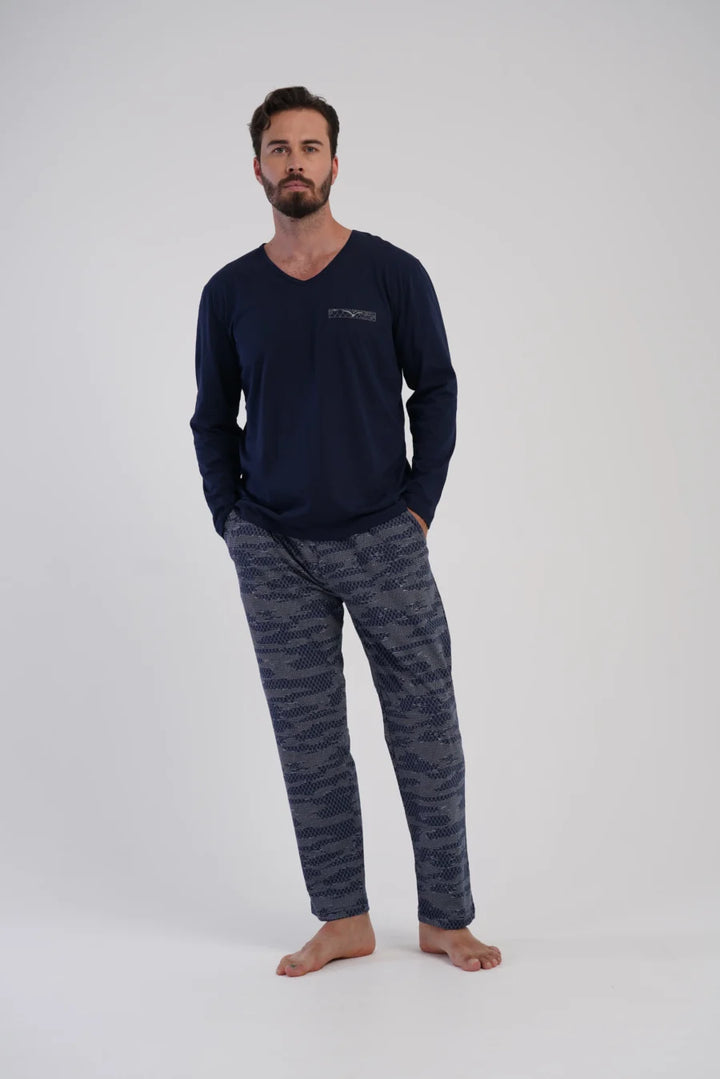 Piżama Męska Vienetta Geo Navy, Granatowy, r. L-XXL