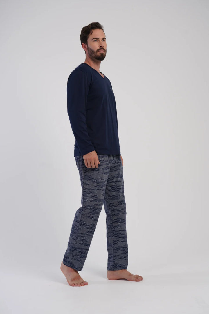 Piżama Męska Vienetta Geo Navy, Granatowy, r. L-XXL