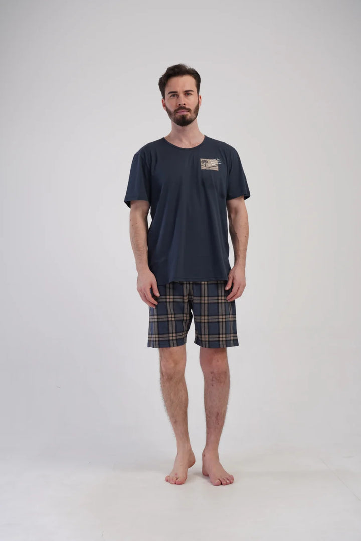 Piżama Męska Vienetta Comfort Plaid, Granatowy, r. 1XL-4XL