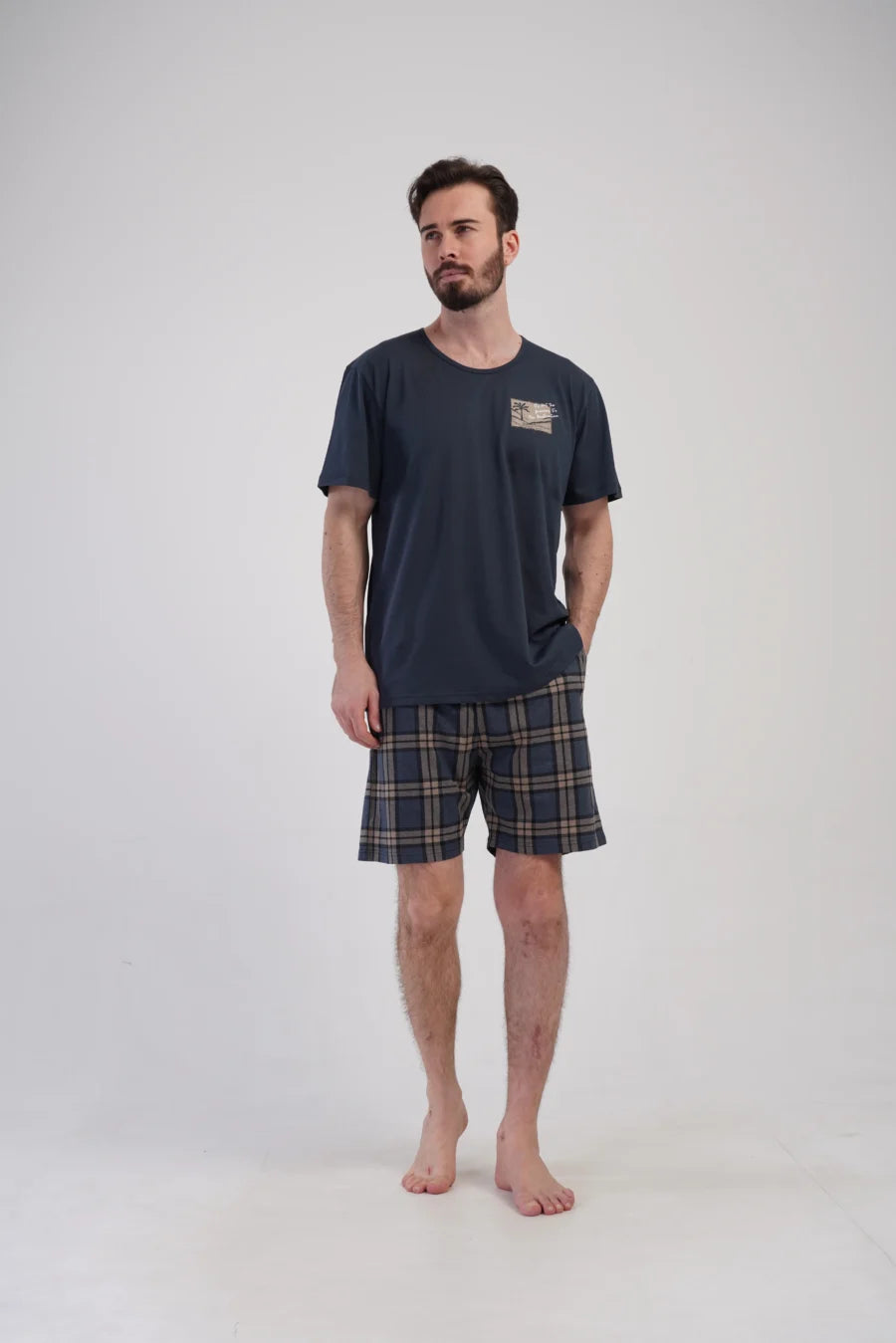 Piżama Męska Vienetta Comfort Plaid, Granatowy, r. 1XL-4XL