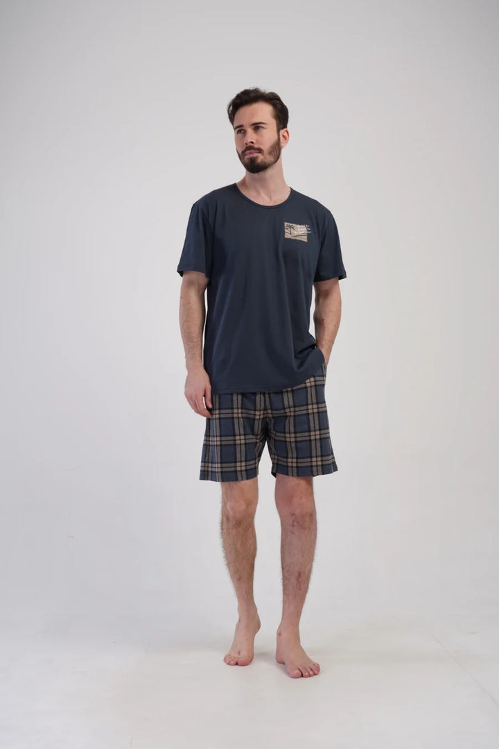 Piżama Męska Vienetta Comfort Plaid, Granatowy, r. 1XL-4XL