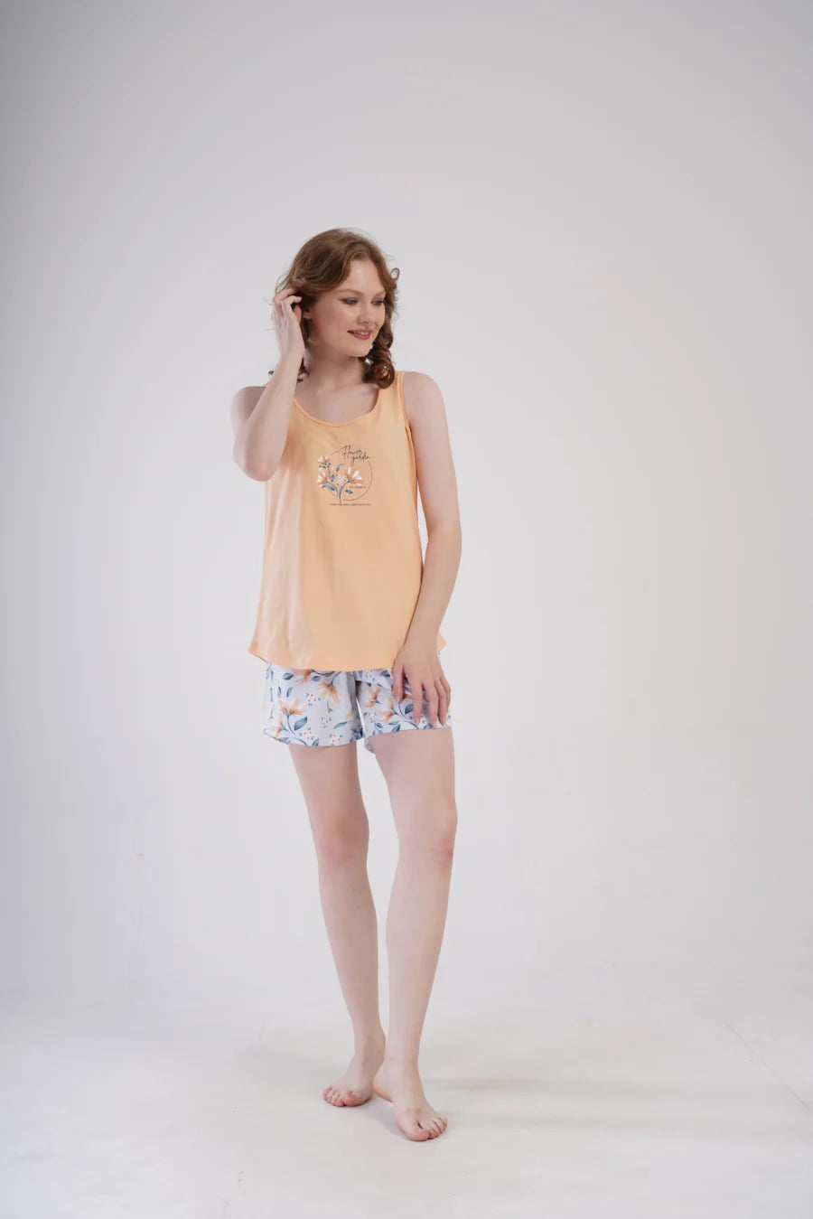 Piżama Damska Vienetta Flower Garden, Pomarańczowy, S -XL