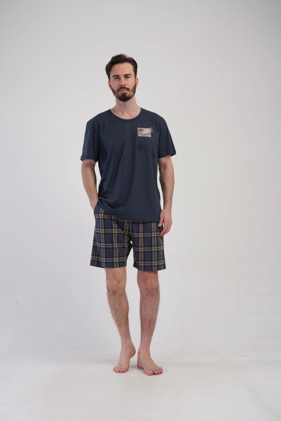 Piżama Męska Vienetta Comfort Plaid, Granatowy, r. 1XL-4XL