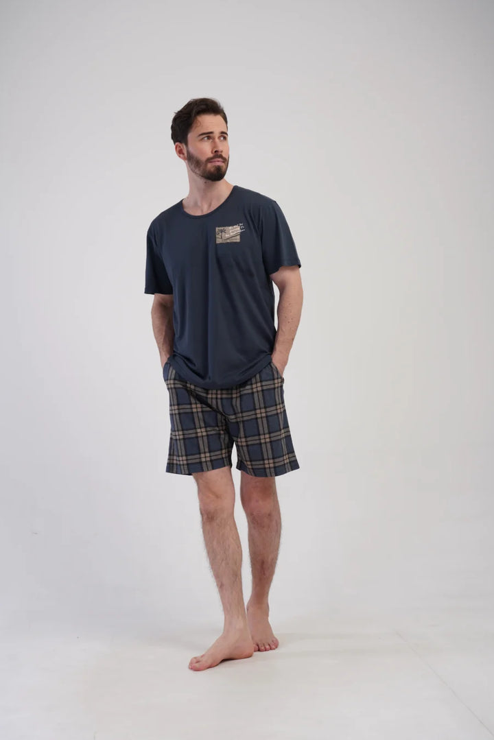 Piżama Męska Vienetta Comfort Plaid, Granatowy, r. 1XL-4XL