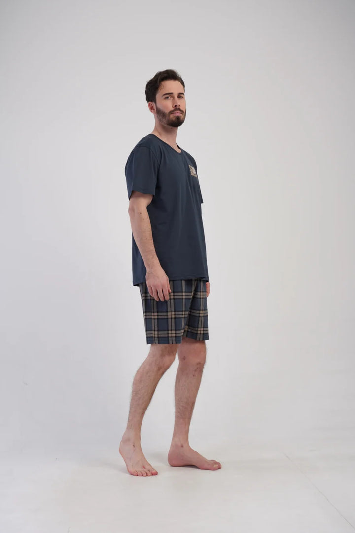 Piżama Męska Vienetta Comfort Plaid, Granatowy, r. 1XL-4XL
