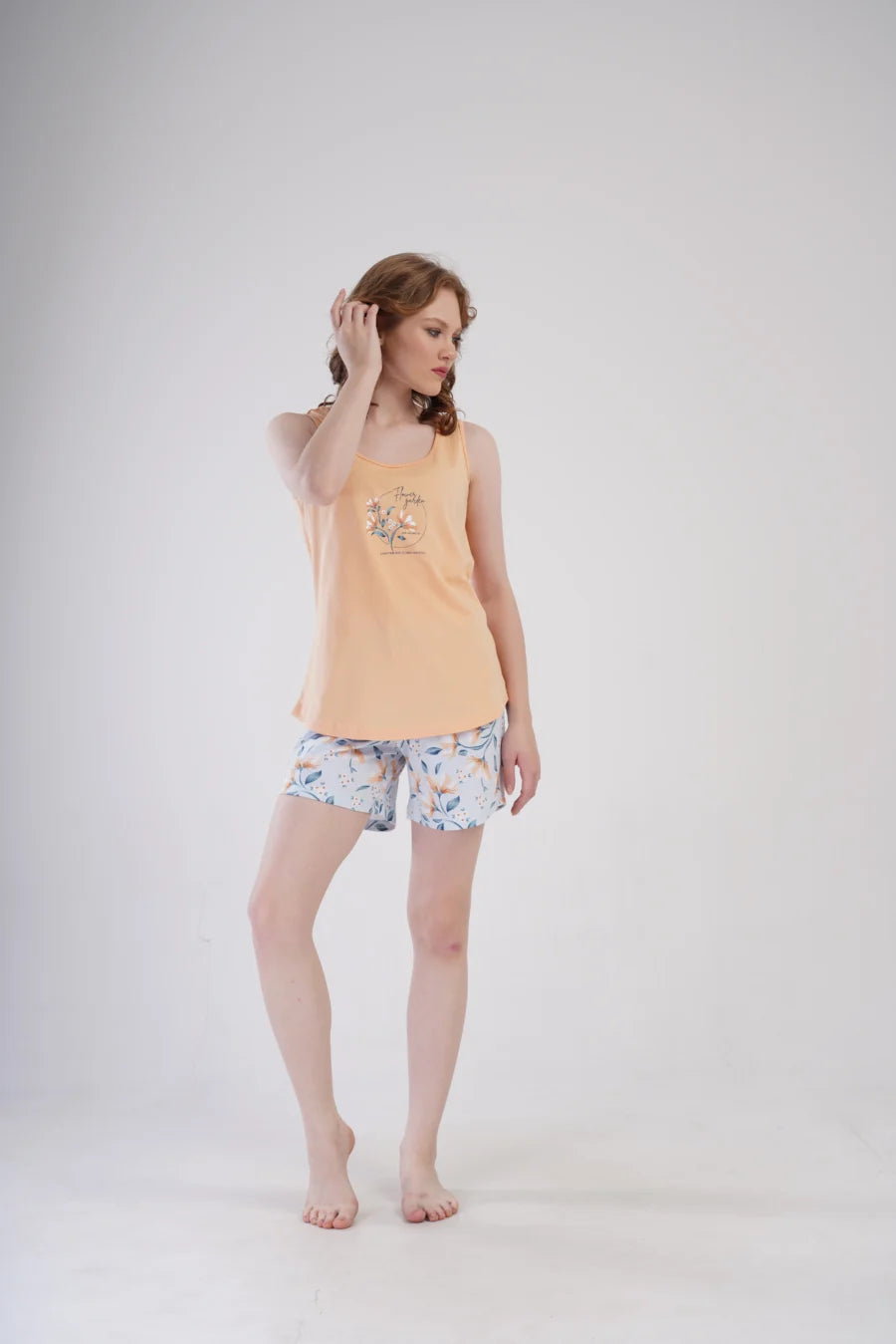 Piżama Damska Vienetta Flower Garden, Pomarańczowy, S -XL