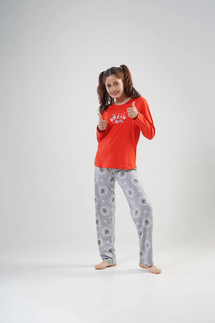 Piżama Dziewczęca Vienetta Christmas Dream Girl, czerwono-szara, r. 134-164