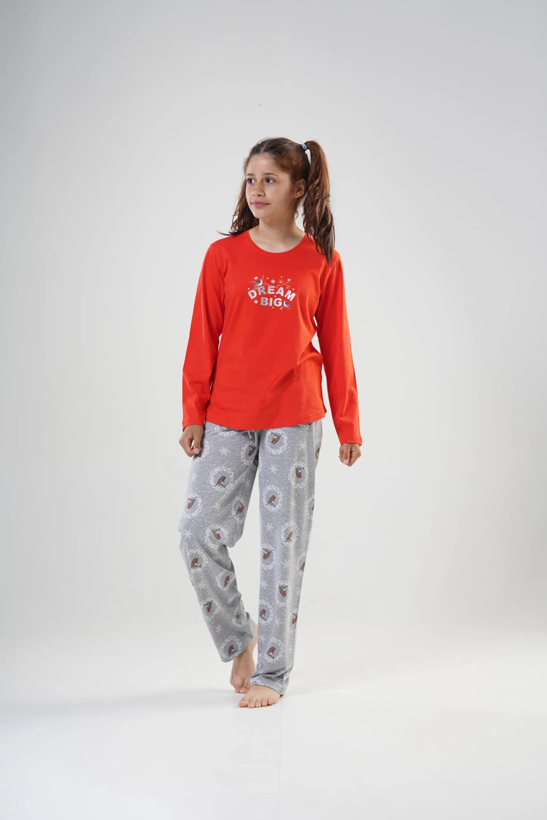 Piżama Dziewczęca Vienetta Christmas Dream Girl, czerwono-szara, r. 134-164