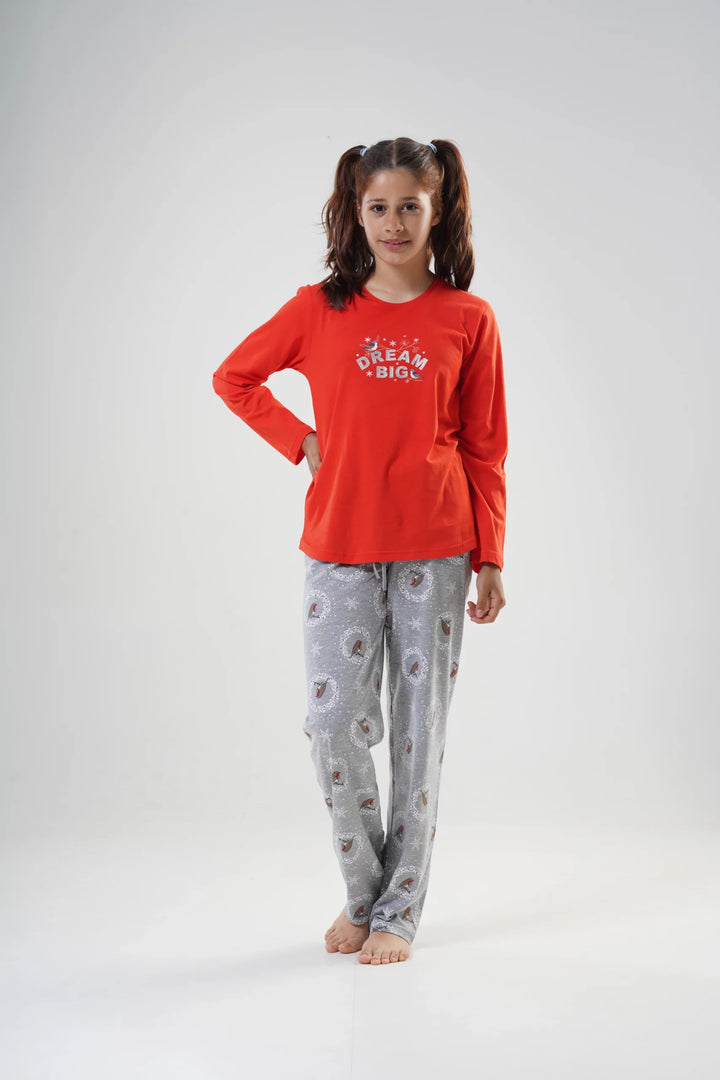 Piżama Dziewczęca Vienetta Christmas Dream Girl, czerwono-szara, r. 134-164
