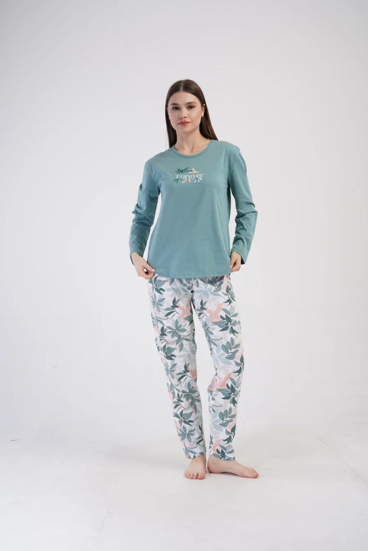 Piżama Damska Vienetta Leaf Forever, Morski, r. 1XL-4XL