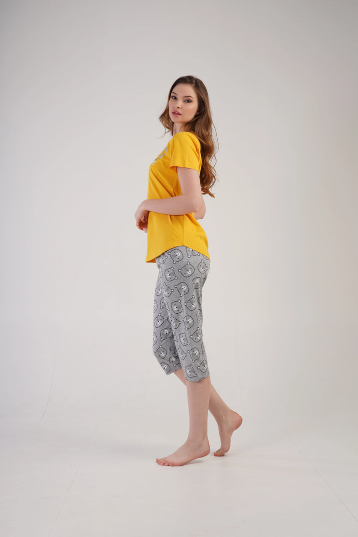 Piżama Damska Vienetta Bear Comfort,, żółto-szara, r. S-XL