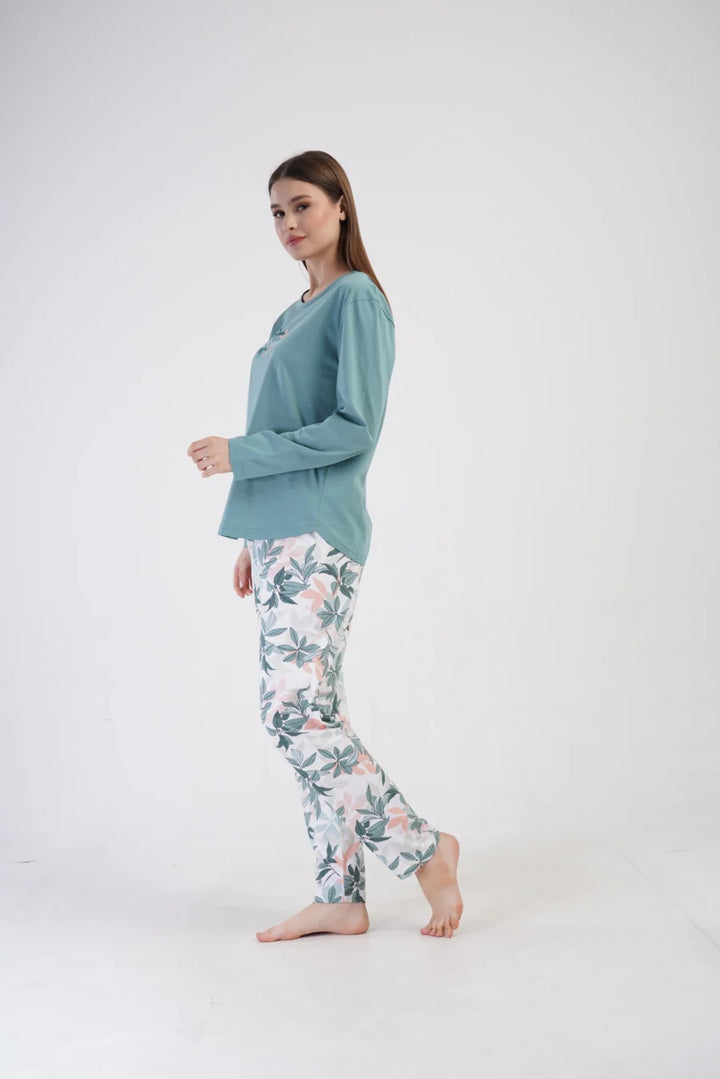 Piżama Damska Vienetta Leaf Forever, Morski, r. 1XL-4XL