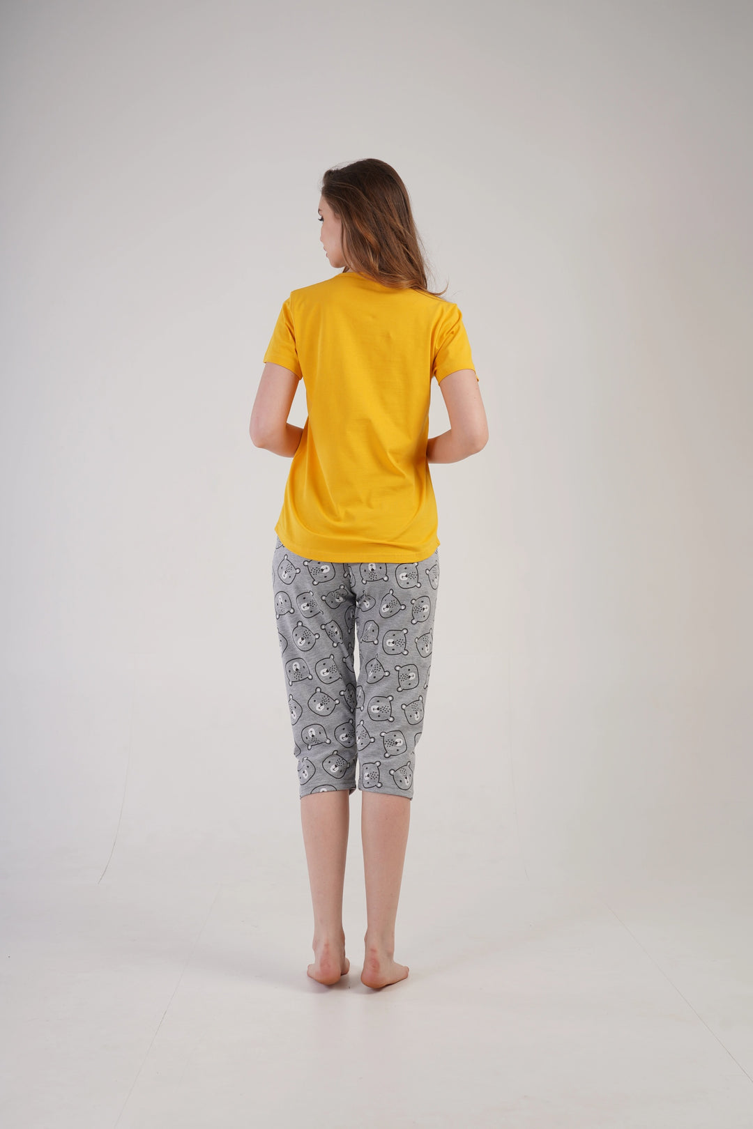 Piżama Damska Vienetta Bear Comfort,, żółto-szara, r. S-XL