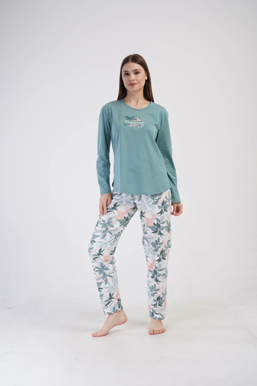 Piżama Damska Vienetta Leaf Forever, Morski, r. 1XL-4XL