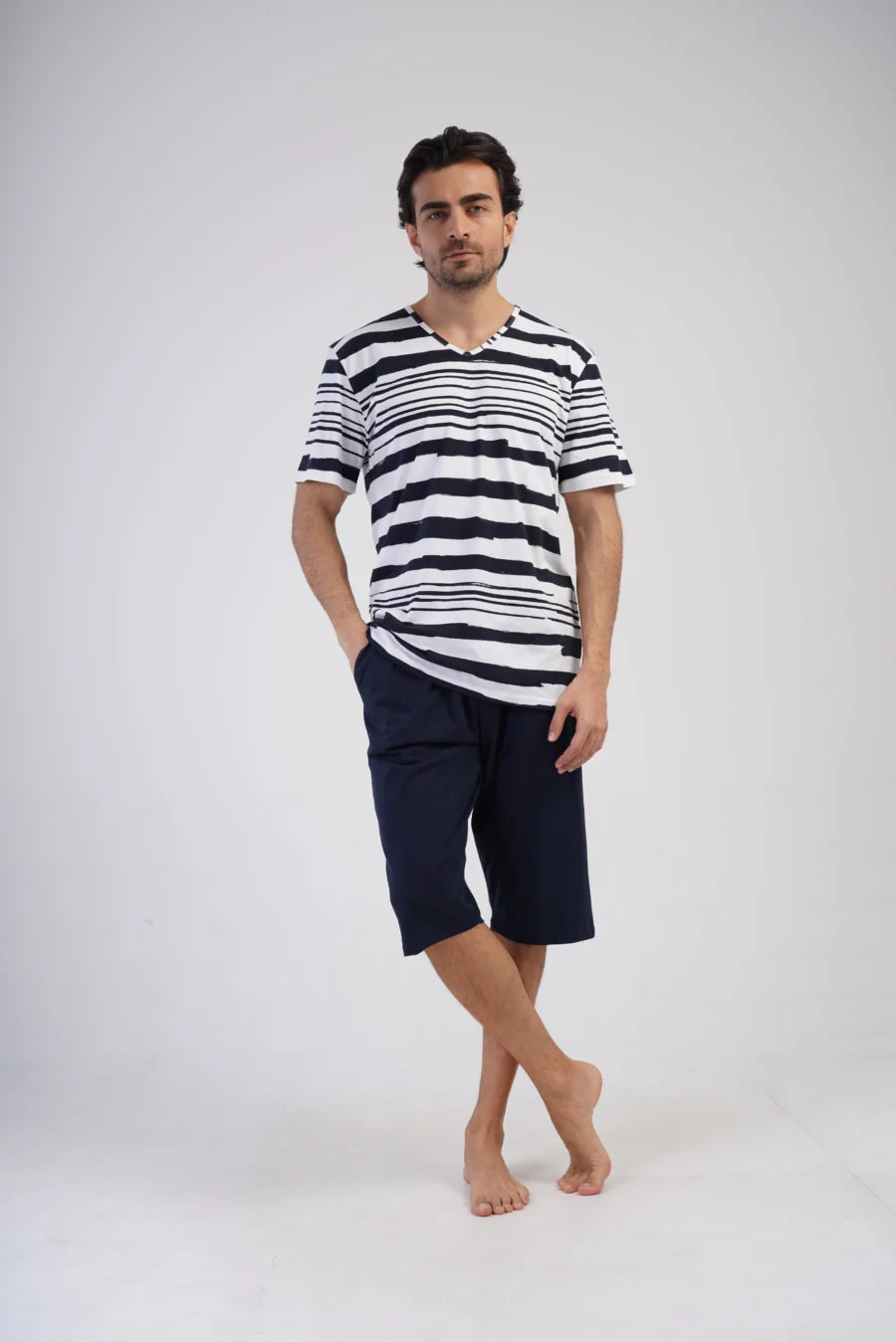 Piżama Męska Vienetta Navy Stripes, Biały, r. 1XL-4XL