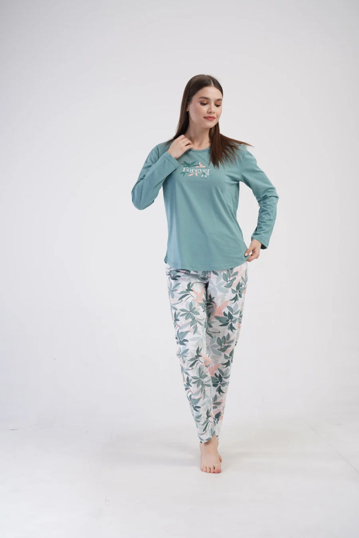 Piżama Damska Vienetta Leaf Forever, Morski, r. 1XL-4XL