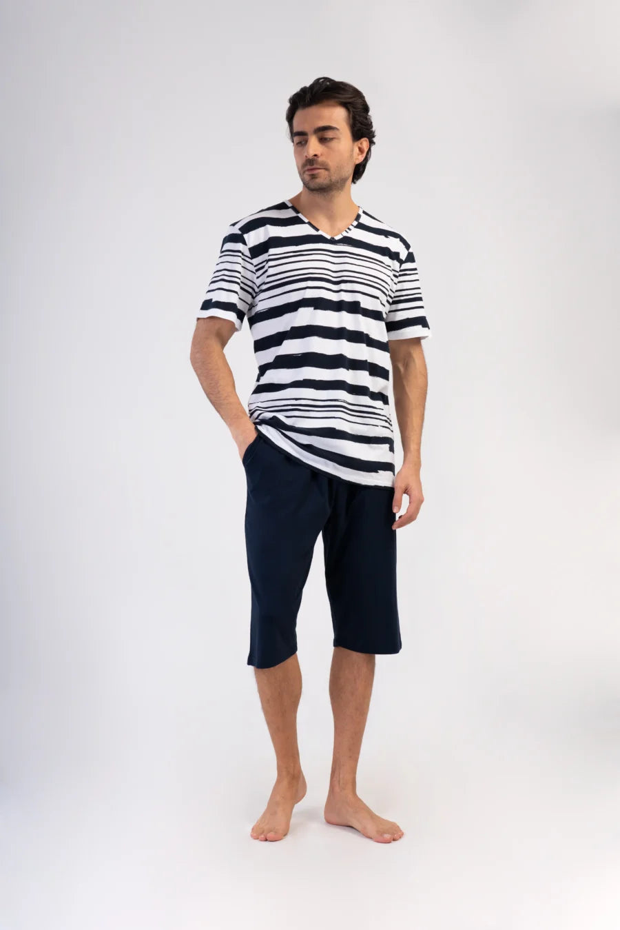 Piżama Męska Vienetta Navy Stripes, Biały, r. 1XL-4XL