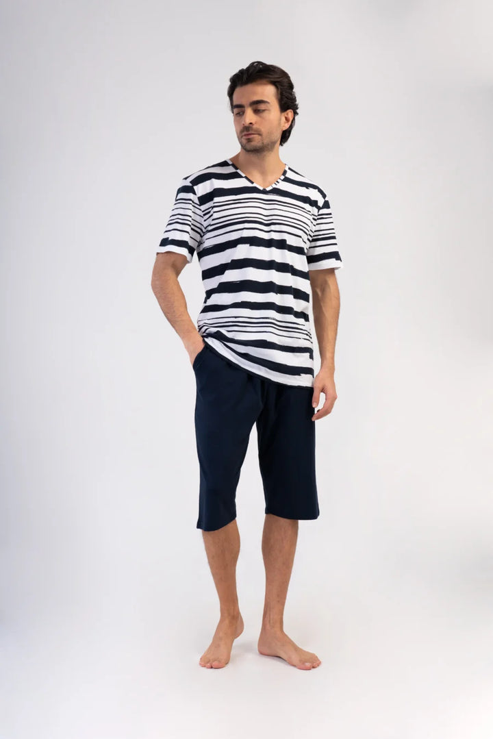 Piżama Męska Vienetta Navy Stripes, Biały, r. 1XL-4XL