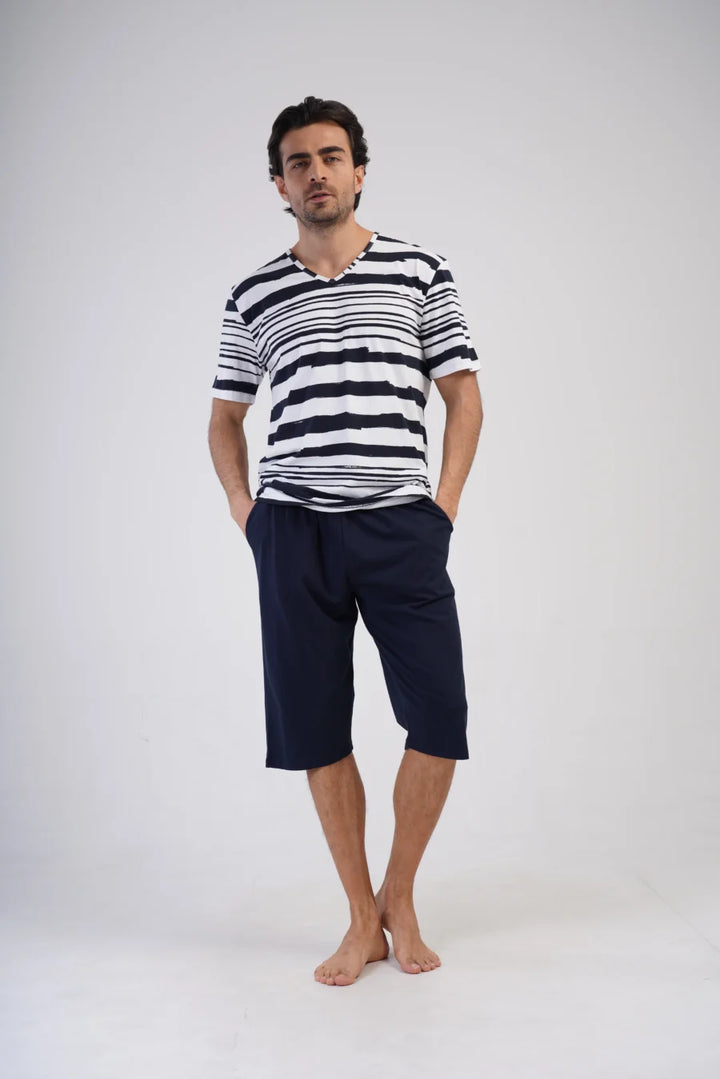 Piżama Męska Vienetta Navy Stripes, Biały, r. 1XL-4XL
