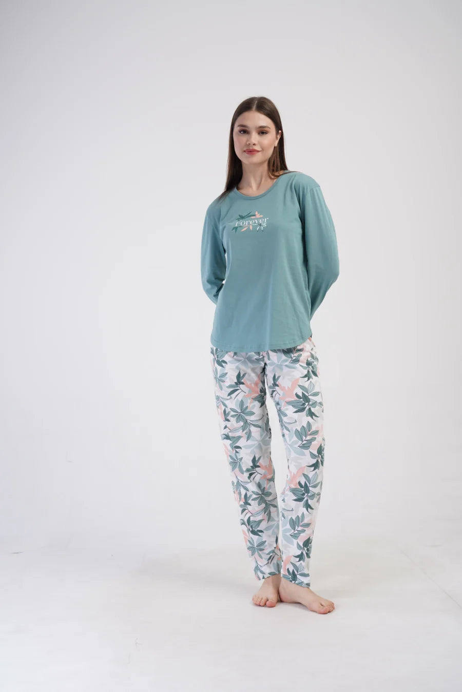 Piżama Damska Vienetta Leaf Forever, Morski, r. 1XL-4XL