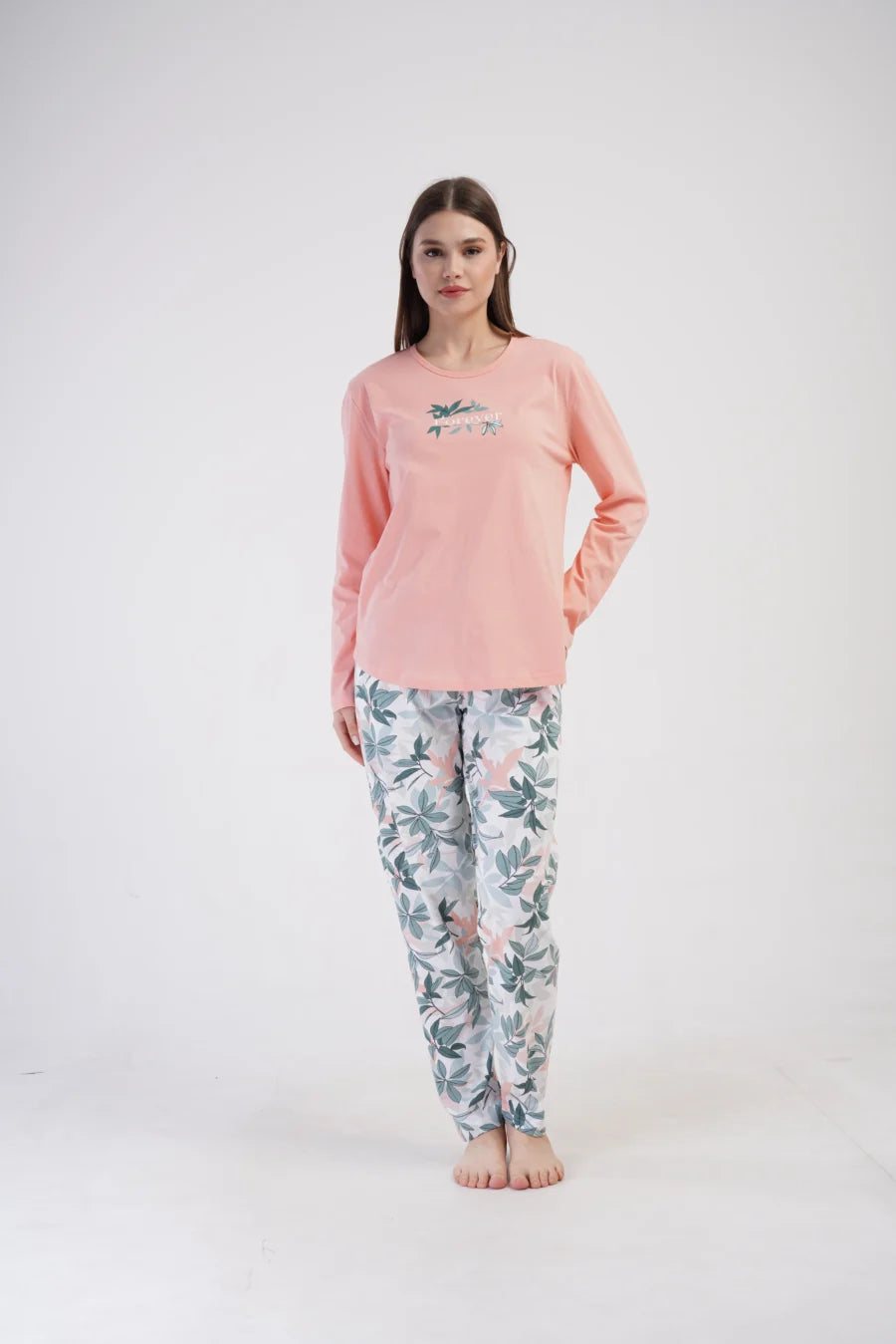 Piżama Damska Vienetta Leaf Forever, Brzoskwiniowy, r. 1XL-4XL