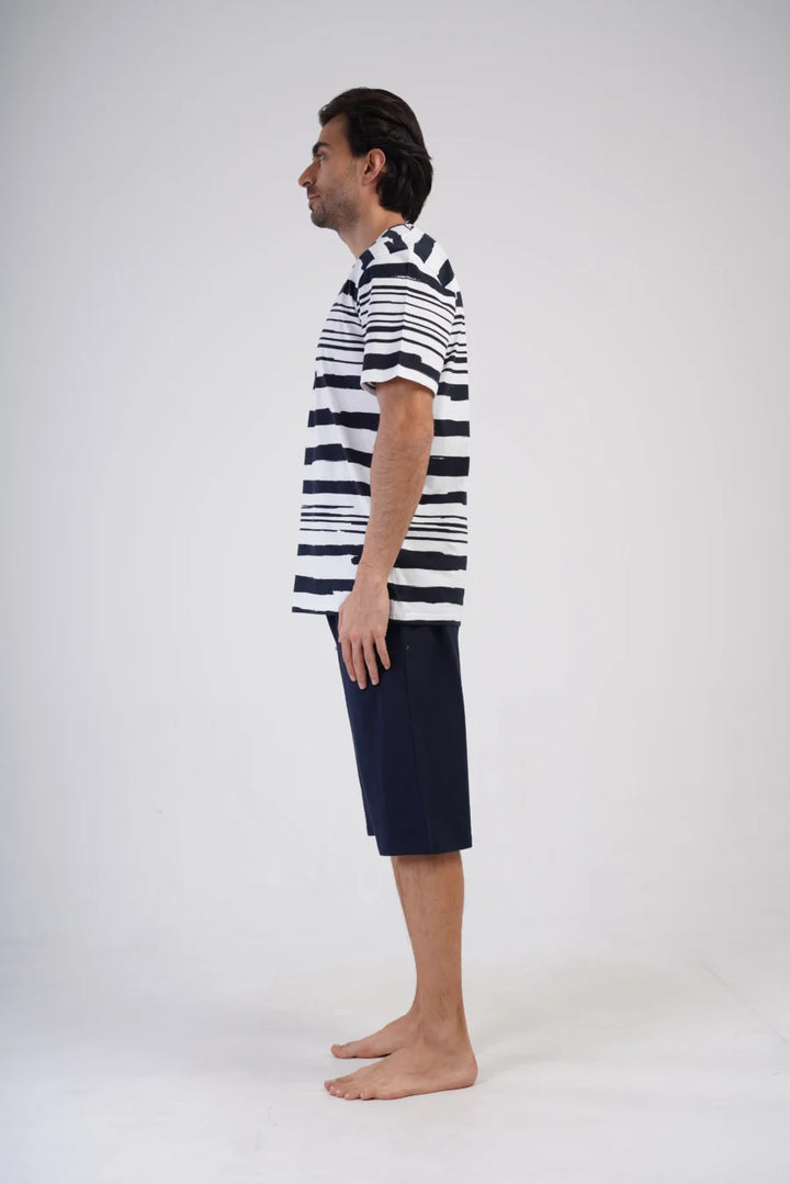 Piżama Męska Vienetta Navy Stripes, Biały, r. 1XL-4XL