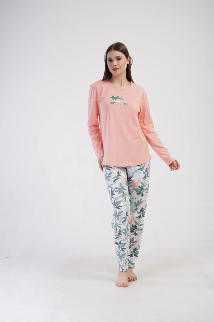 Piżama Damska Vienetta Leaf Forever, Brzoskwiniowy, r. 1XL-4XL