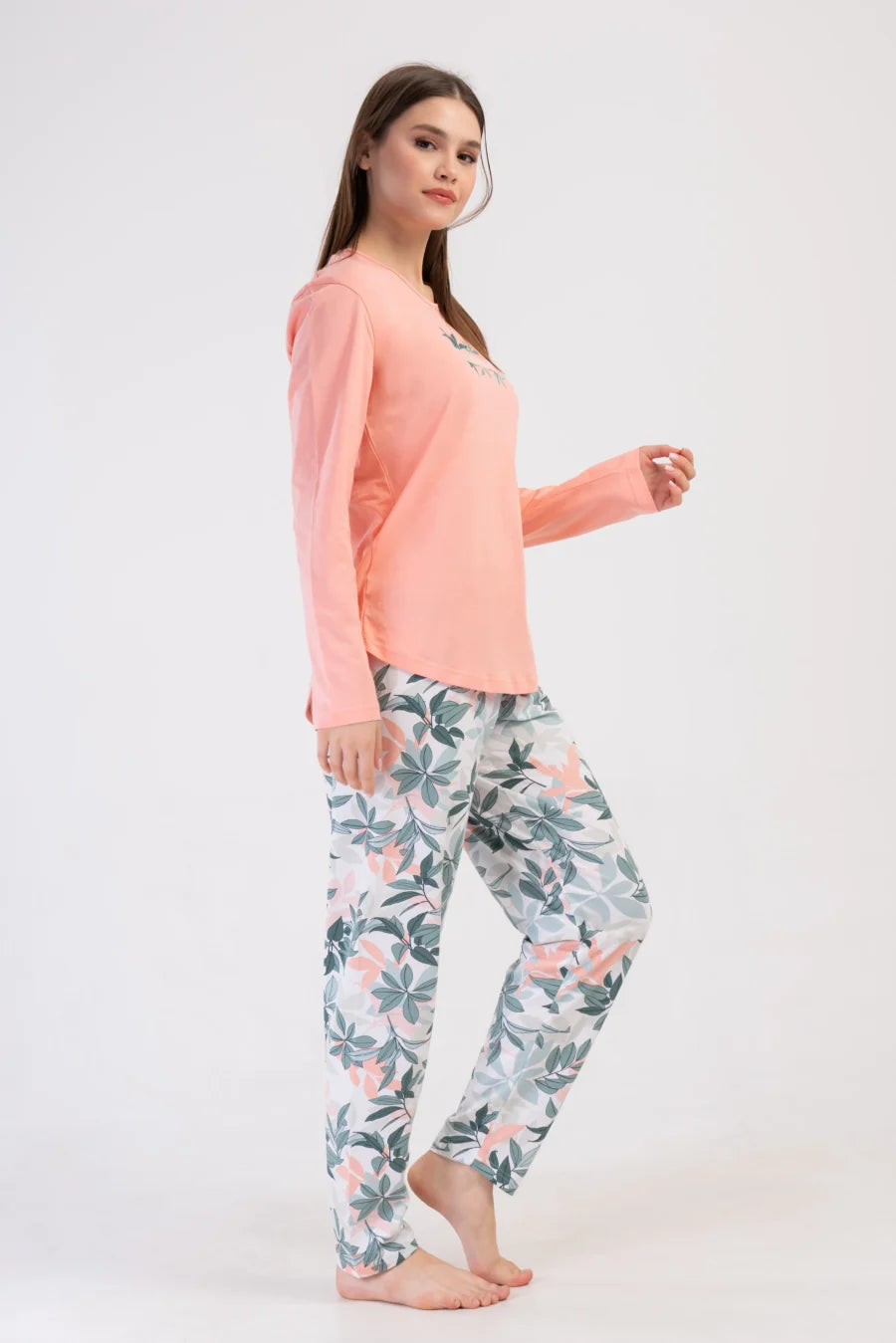 Piżama Damska Vienetta Leaf Forever, Brzoskwiniowy, r. 1XL-4XL