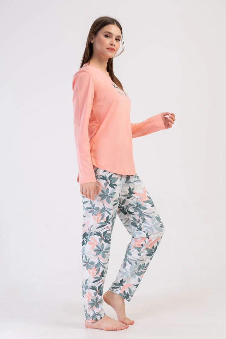 Piżama Damska Vienetta Leaf Forever, Brzoskwiniowy, r. 1XL-4XL