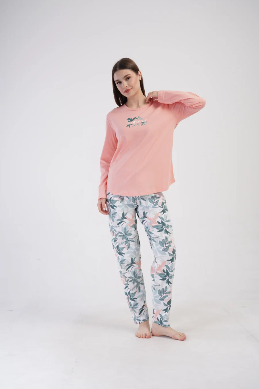 Piżama Damska Vienetta Leaf Forever, Brzoskwiniowy, r. 1XL-4XL