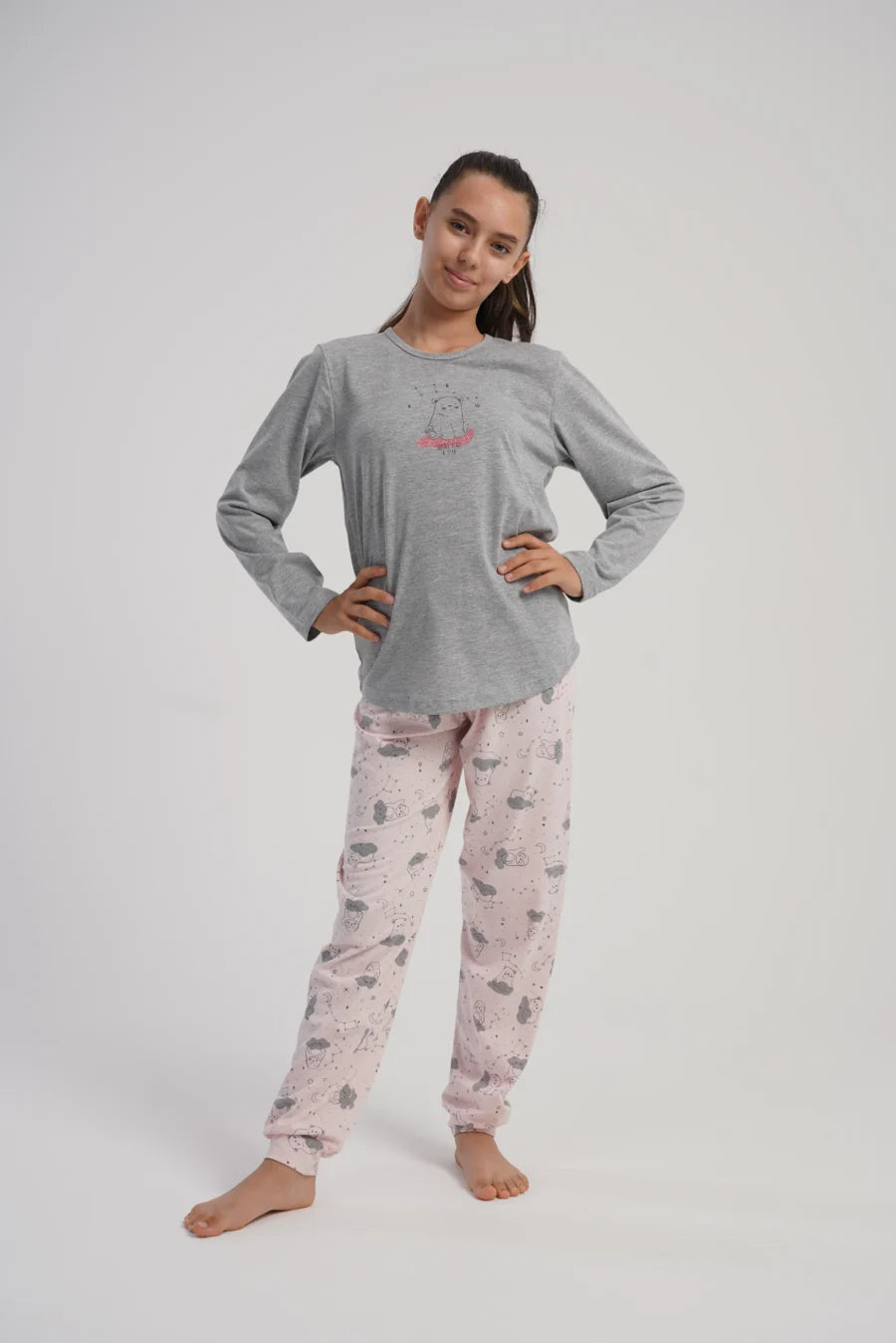 Piżama dziewczęca Vienetta Cozy Animals, Szary, r. 128 - 158