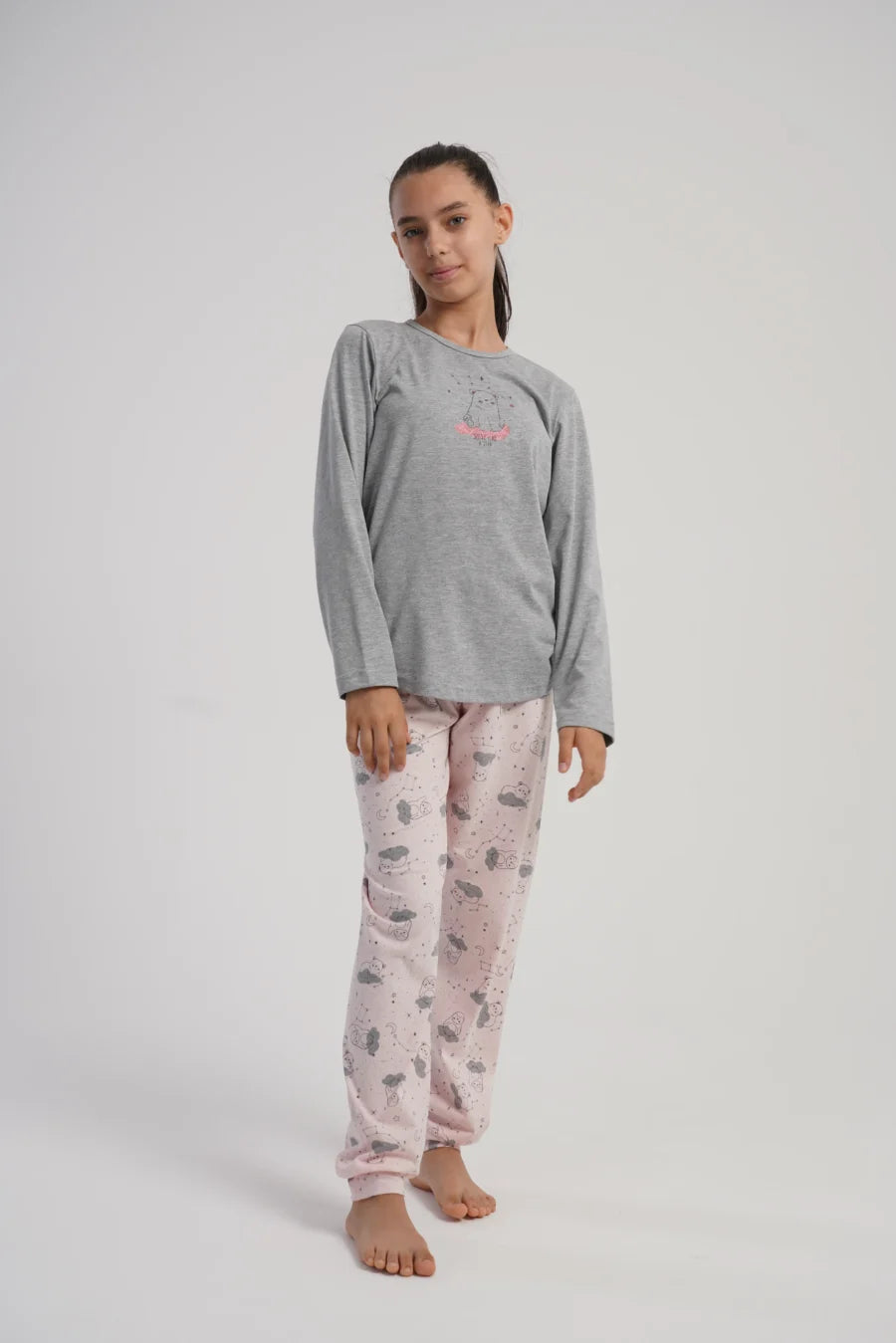 Piżama dziewczęca Vienetta Cozy Animals, Szary, r. 128 - 158