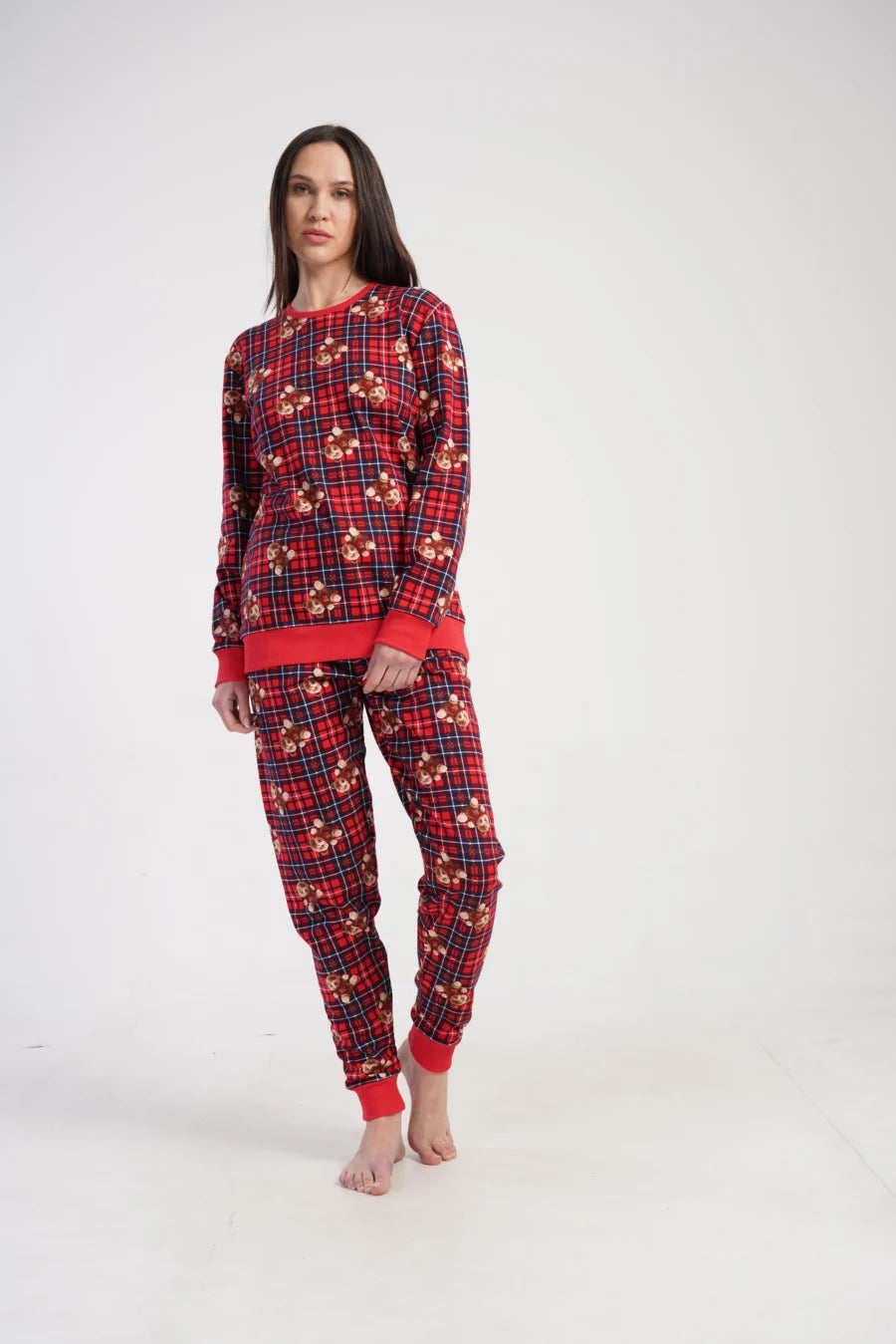 Piżama Damska Vienetta Bear Warmth, Czerwony, r. S-XL