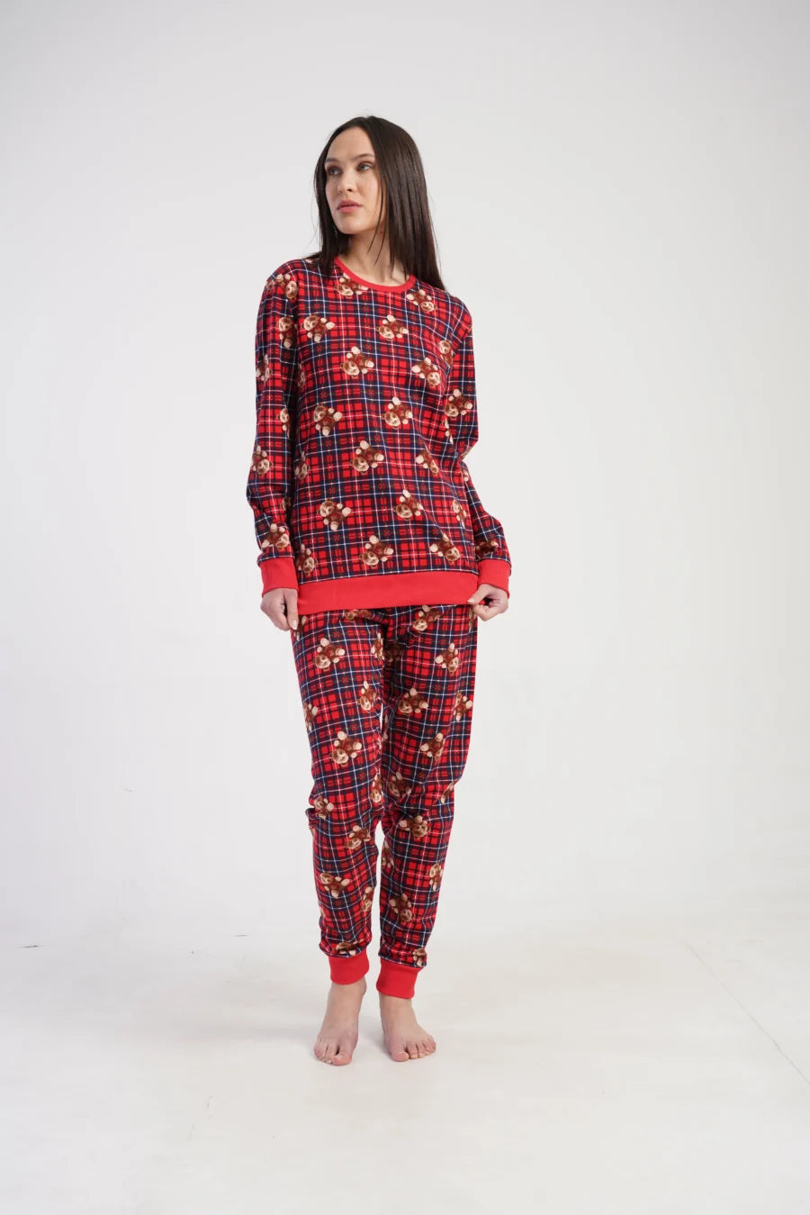 Piżama Damska Vienetta Bear Warmth, Czerwony, r. S-XL