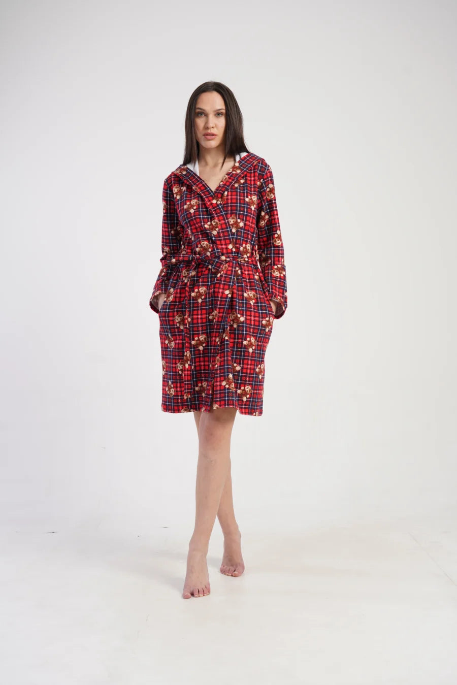 Szlafrok damski Vienetta Cozy Bear, Czerwony, r. M-XXL
