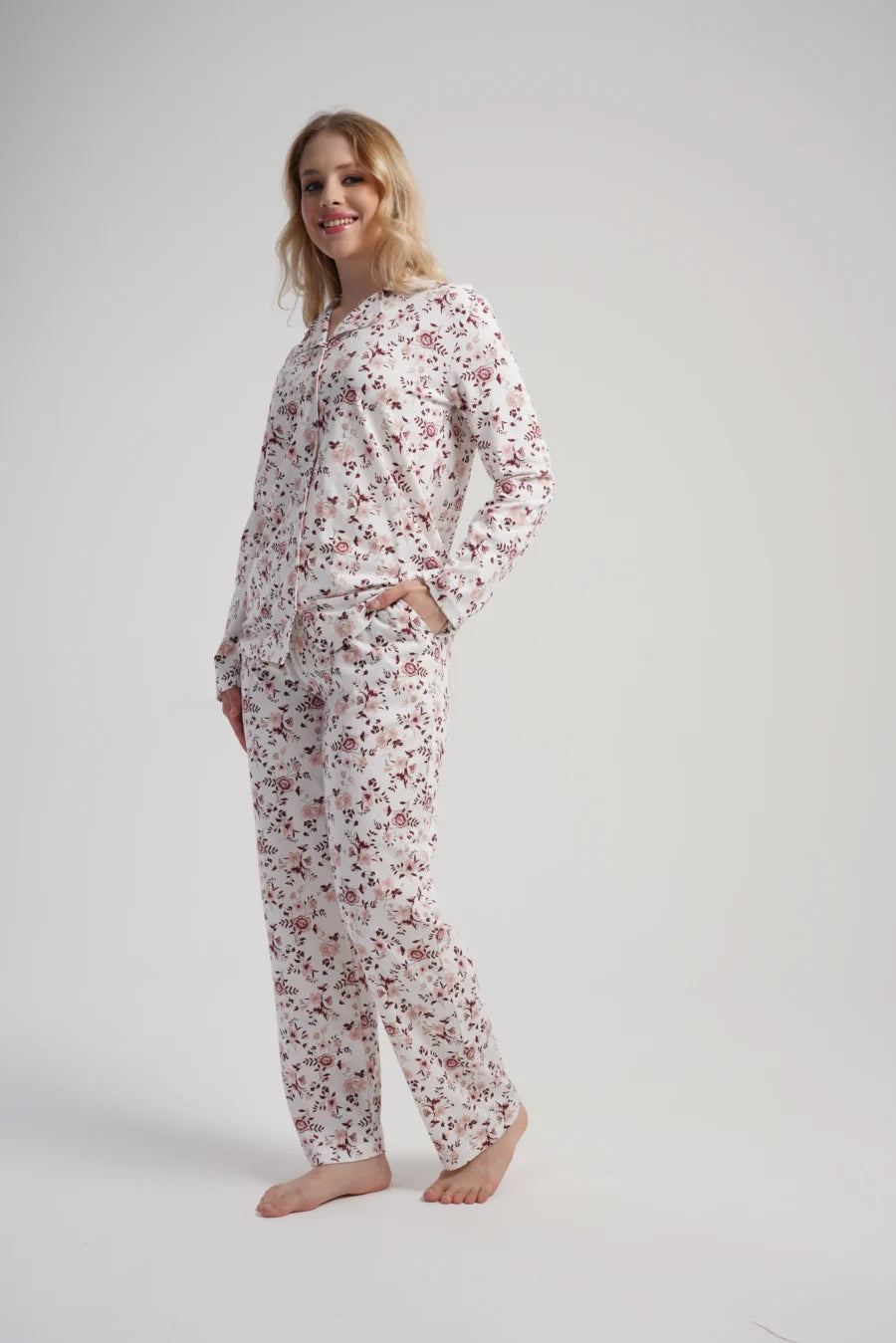 Piżama Damska Vienetta Floral Charm, Biały, r. M-XXL