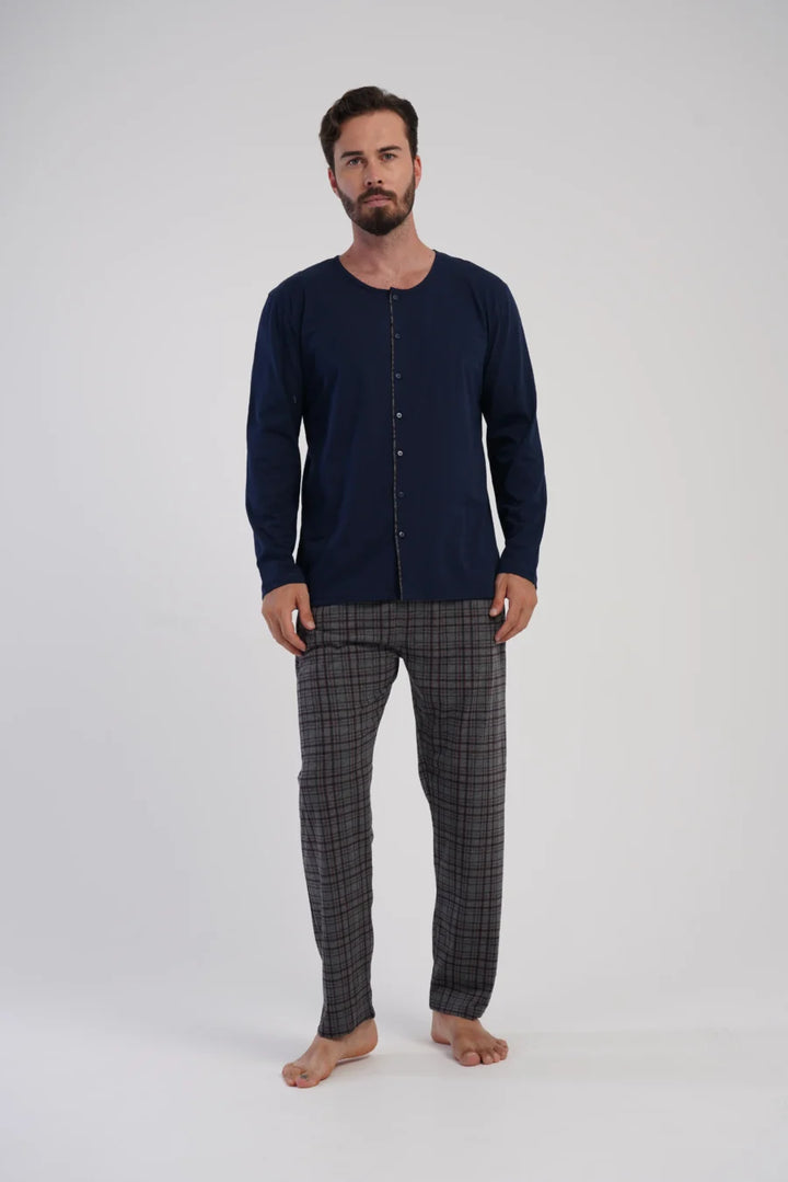 Piżama Męska Vienetta Classic Check, Granatowy r. 1XL-4XL